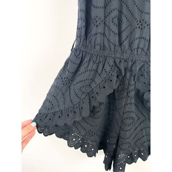 Allison New York Eyelet Spaghetti Strap Ruffle Romper Black - Picture 4 of 14